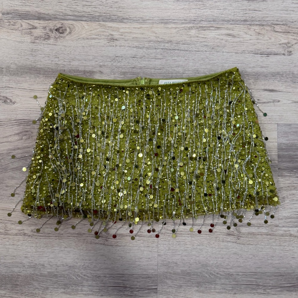 Yasmin Hand Beaded Mini SKIRT - Chartreuse